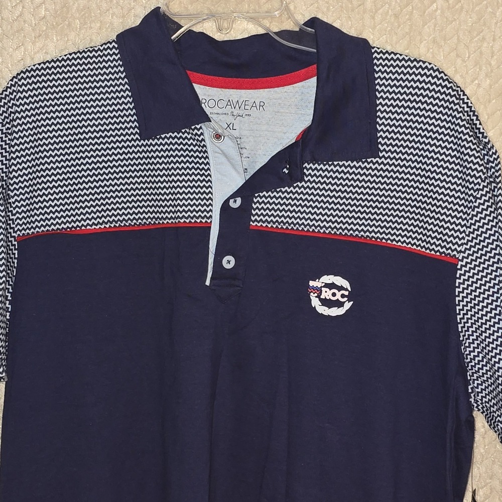 ROCAWEAR Mens XL Jay-Z Blue Story Telling Polo Shirt Zigzag Pattern ROC Logo NWT